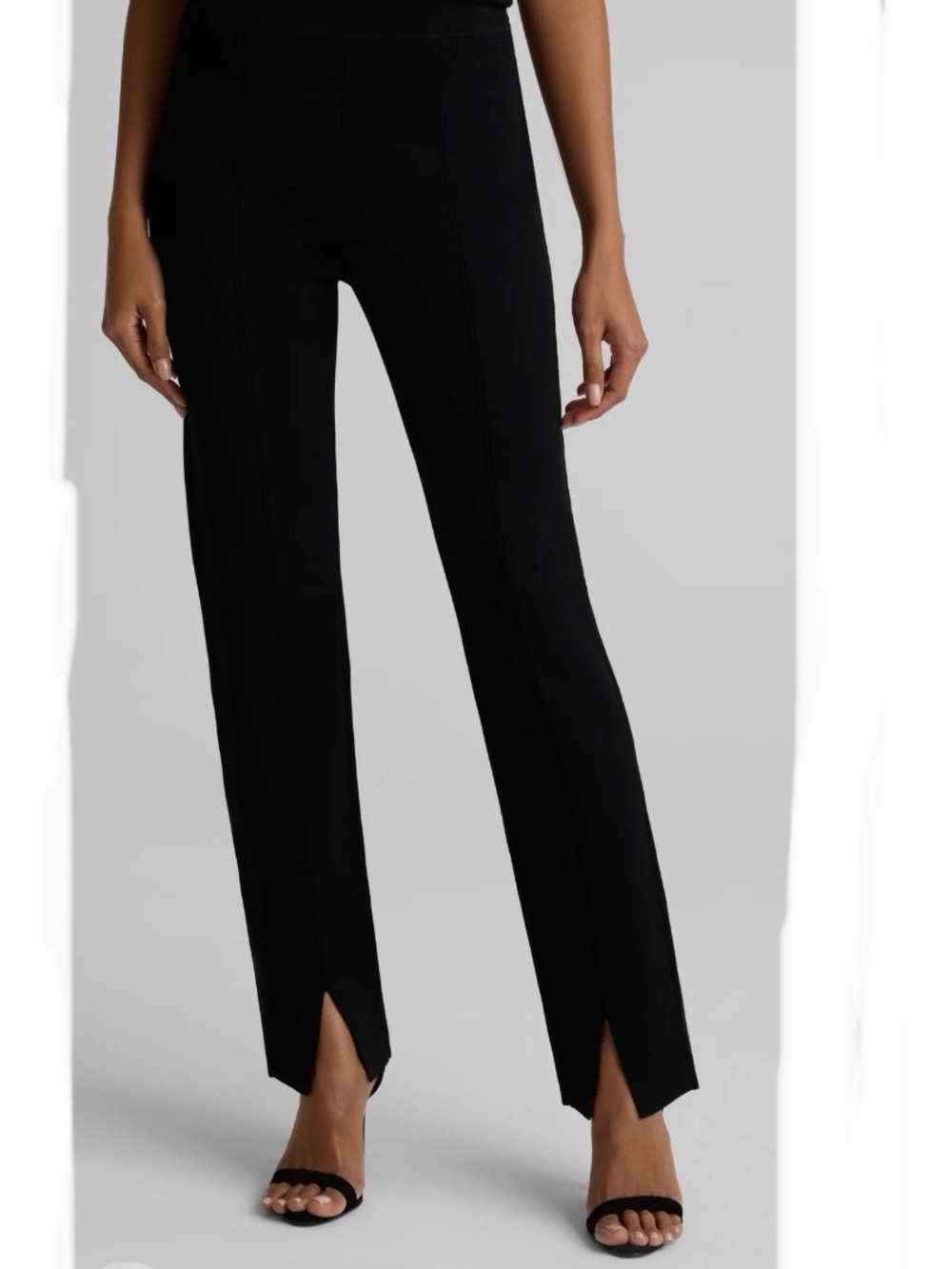 ST. JOHN DANI PANT IN SANTA ROMA KNIT Women’s Black Split-Hem Straight Leg Pants